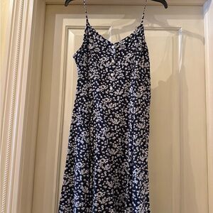 GAP Blue and White Mini Sundress with Spaghetti Straps and V-Neck
